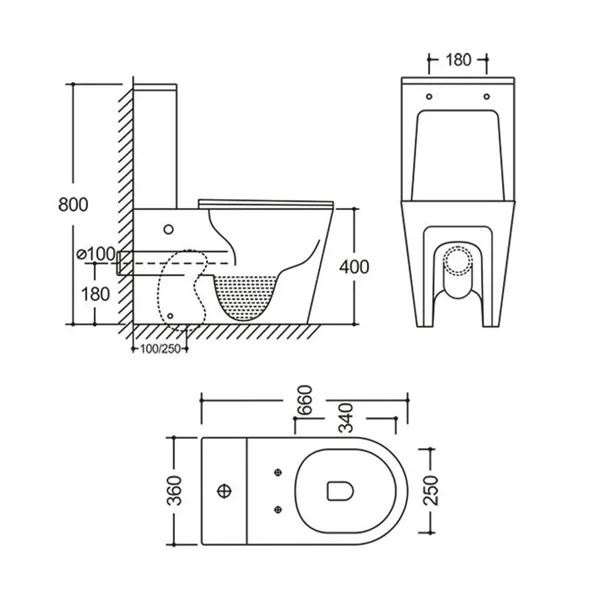 Унітаз-компакт Mixxus BEVEL-0404-T3 660х360х800mm, система змиву TORNADO 3.0 (MI6726)