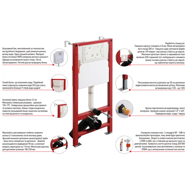 Комплект: Mixxus Premium Ellipse-SET-2101 (в 2 ящ) Унітаз система змиву Tornado 3.0+ Інсталяція Koer KT-0404 + панель KT-0604-03 White (MP6667)
