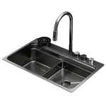 Мийка Zerix ZH7548-SET-03 Nano-Black з вбудованим змішувачем з нерж. сталі (ZM5577)
