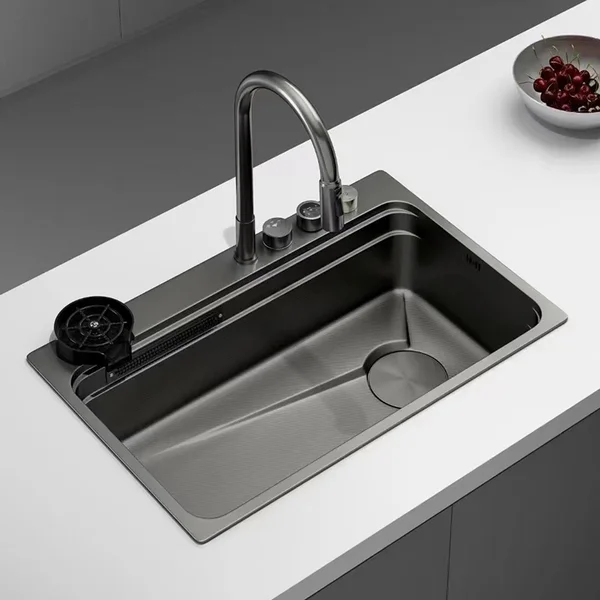 Мийка Zerix ZH7548-SET-03 Nano-Black з вбудованим змішувачем з нерж. сталі (ZM5577)