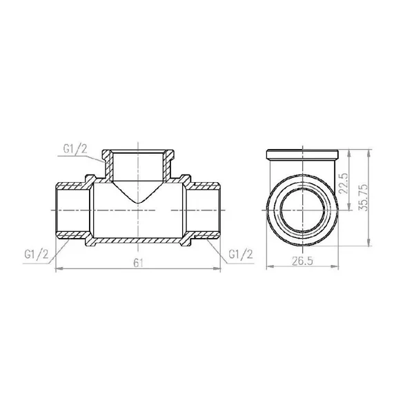 Тройник Thermo Alliance Forte SF36615 латунный никелированный с резьбой ВНН 1/2 (SF36615)