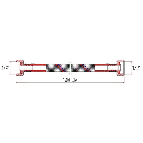 Гибкая подводка для воды Thermo Alliance Forte SF381W100 в нержавеющей оплетке 100 см, гайка-гайка 1/2 (SF381W100)