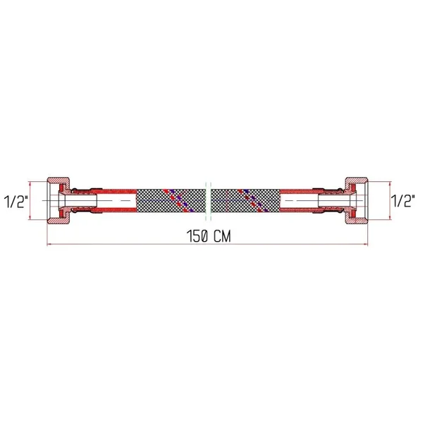 Гибкая подводка для воды Thermo Alliance Forte SF381W150 в нержавеющей оплетке 150 см гайка-гайка 1/2 (SF381W150)