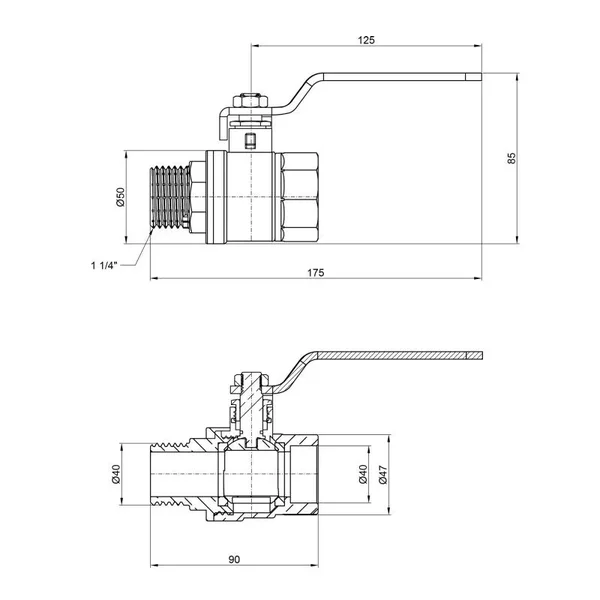 Кран шаровой Thermo Alliance Base 1 1/4 ВН для воды (рычаг) SD605W32