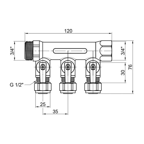 Коллектор Thermo Alliance Standart SD231W3 латунный на 3 выхода с подключением 3/4 (SD231W3)