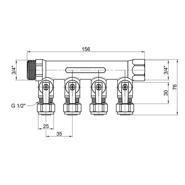 Коллектор распределительный Thermo Alliance Standart SD231W4 латунный никелированный на 4 выхода 3/4 (SD231W4)