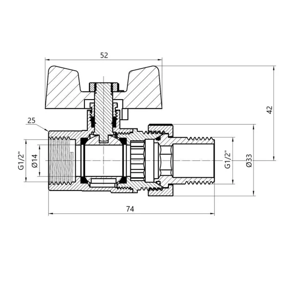 Кран шаровый Thermo Alliance Standart SD220W15 латунный прямой с американкой 1/2