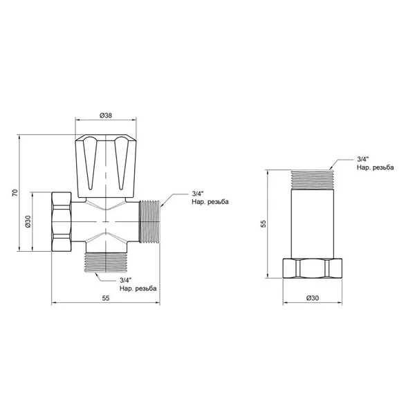 Кран шаровый приборный Thermo Alliance 3/4ННВ Standart SD183W20 латунный с удлинителем 3/4