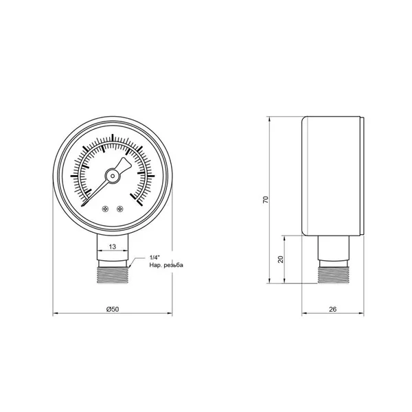 Манометр Thermo Alliance Standart SD1706B 50 мм с нижним подключением 1/4