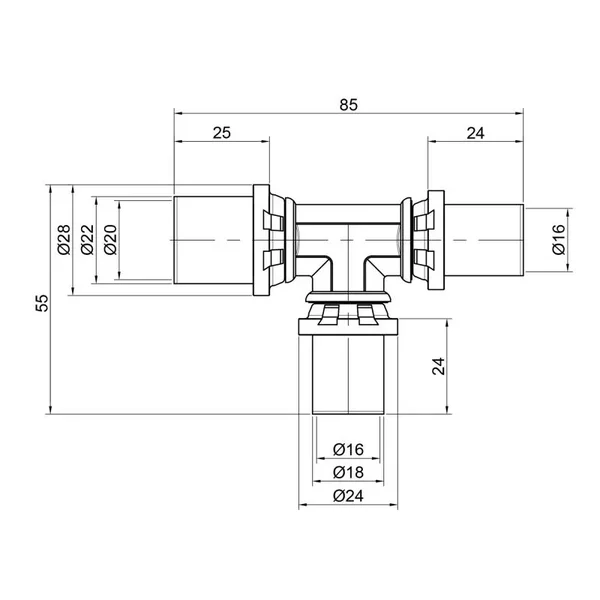 Трійник редукційний Icma №406 латунний пресовий 16×16×20 мм (81406GHGHBQ06)