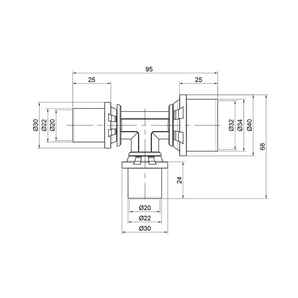 Прес-трійник редукційний Icma 406 латунний 20×20×32 мм (81406BQBQGQ06)