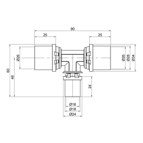 Трійник прес редукційний Icma №406 латунний 26×16×26 мм (81406GPGHGP06)
