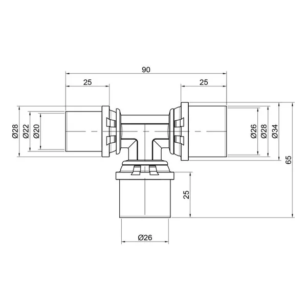 Трійник редукційний Icma 406 латунний пресовий 26×26×20 мм (81406GPGPBQ06)