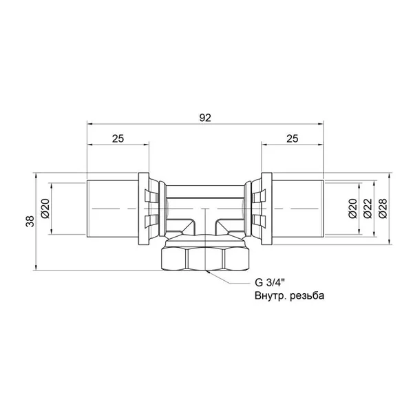 Трійник пресовий редукційний Icma 20х3/4х20 408 20х3/4