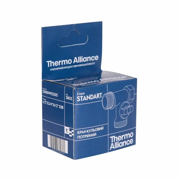 Кран приборный шаровый тройниковый Thermo Alliance 1/2х3/4х1/2 Standart SD186W152015 латунный хромированный 1/2