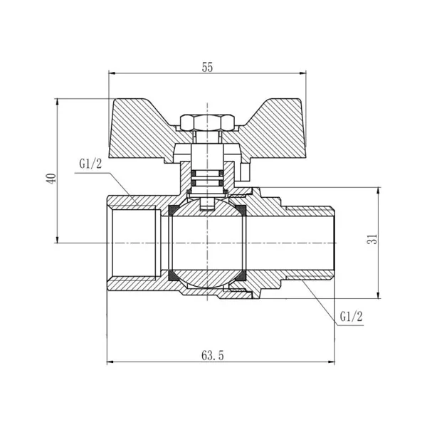 Кран кульовий Thermo Alliance Forte SF607G15 латунний газовий 1/2