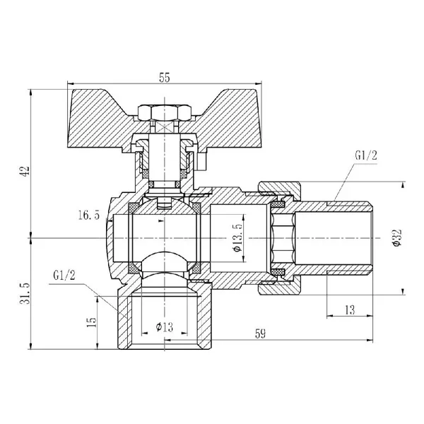Кран кульовий Thermo Alliance Forte SF221W15 латунний нікельований кутовий з американкою 1/2 (SF221W15)