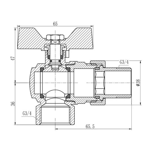 Кран кульовий Thermo Alliance Forte SF221W20 латунний кутовий з американкою 3/4 (SF221W20)