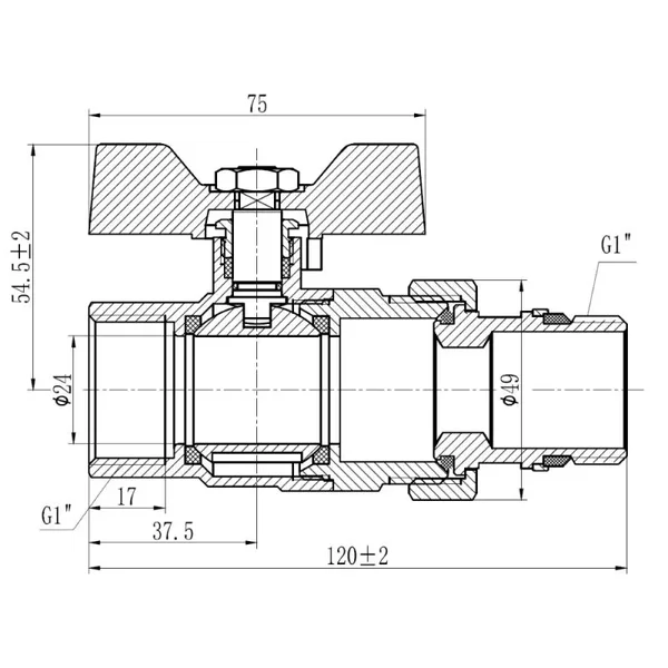 Кран кульовий-американка Thermo Alliance Forte SF222W25 латунний прямий 1