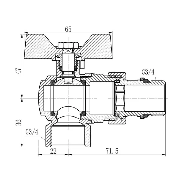 Кран кульовий з американкою Thermo Alliance Forte SF223W20 латунний нікельований кутовий 3/4
