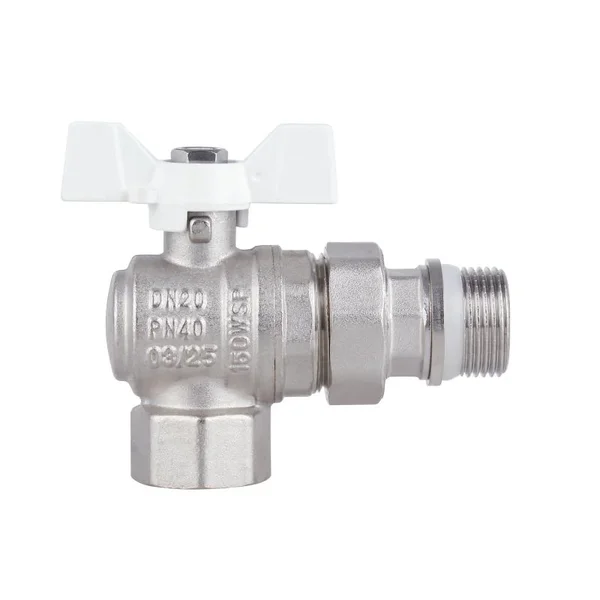 Кран кульовий з американкою Thermo Alliance Forte SF223W20 латунний нікельований кутовий 3/4