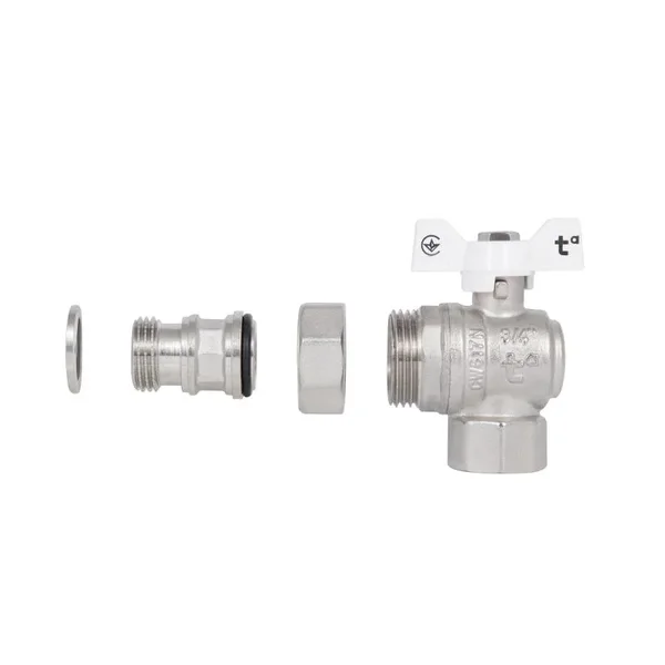 Кран кульовий з американкою Thermo Alliance Forte SF223W20 латунний нікельований кутовий 3/4