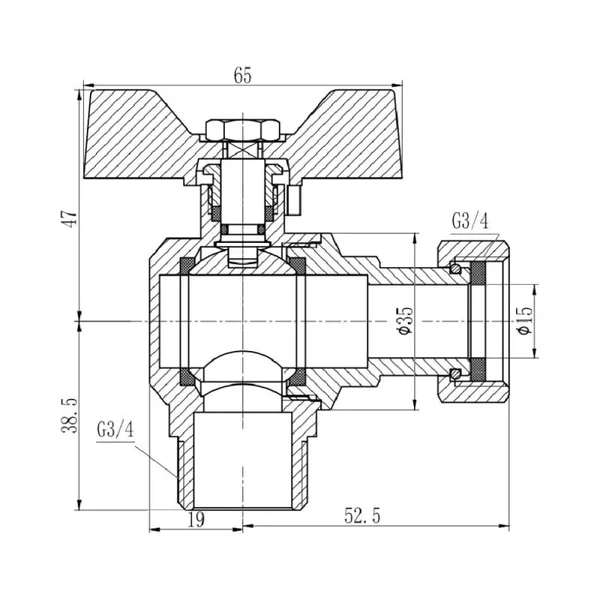 Кран шаровой Thermo Alliance Forte SF224W20 латунный угловой с накидной гайкой для воды 3/4