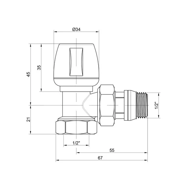 Кран радиаторный Icma №803+940 латунный угловой с антипротечкой (82803AD06940)