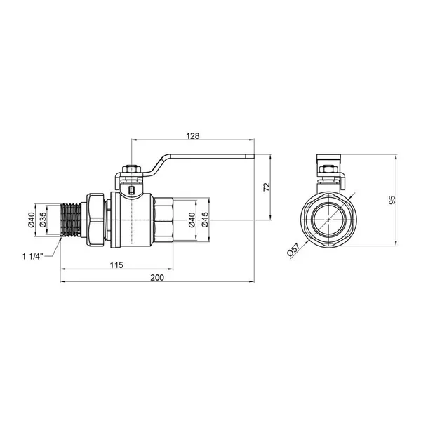 Кран шаровой с американкой Thermo Alliance Standart SD220W32 латунный прямой 1 1/4