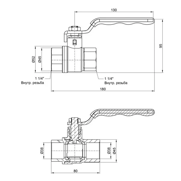 Кран шаровый Thermo Alliance Standart SD605NW32PN40 латунный никелированный рычажный 1 1/4
