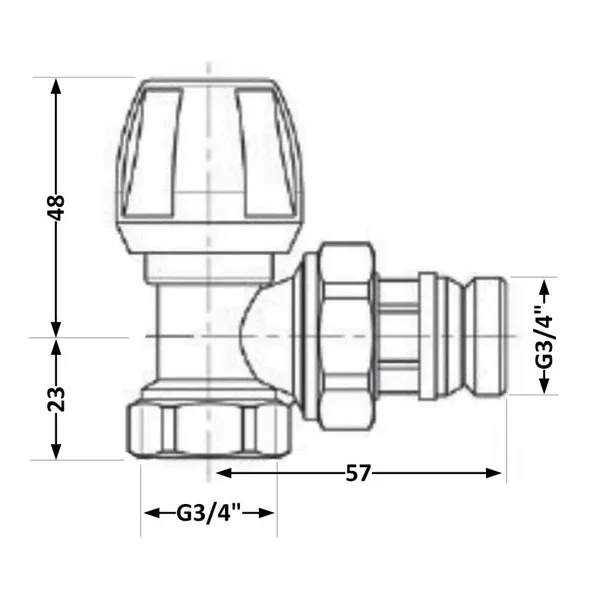 Кран радіаторний Icma №803+940 кутовий 3/4