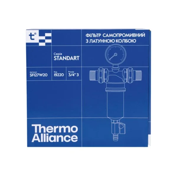 Самопромывной фильтр Thermo Alliance Standart SF127W20 латунный с манометром для тонкой очистки воды 100 мкм 3/4 (SF127W20)