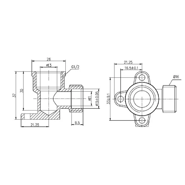 Кут обтискний настінний Thermo Alliance Forte 16х1/2