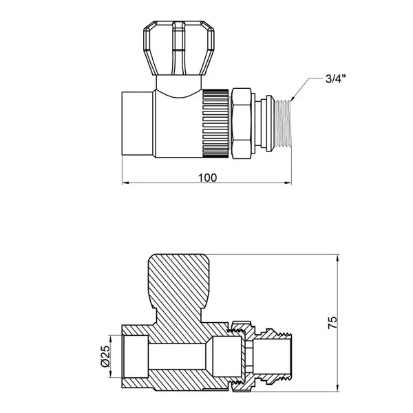 Кран шаровой радиаторный Thermo Alliance PPR 25х3/4