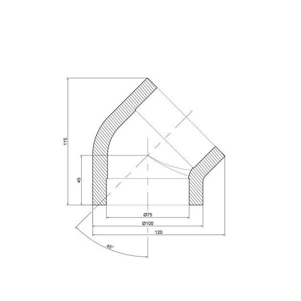 Кутик Thermo Alliance PPR сірий 75 мм, 45° (DSE107)