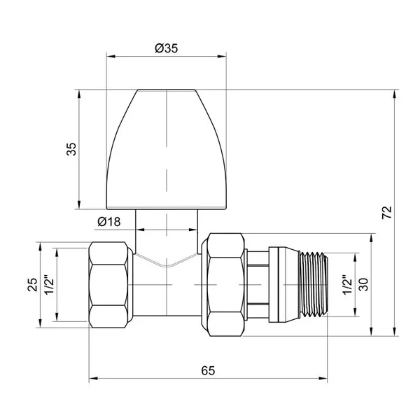 Кран радиаторный Thermo Alliance Base SD226W15 латунный никелированный прямой 1/2