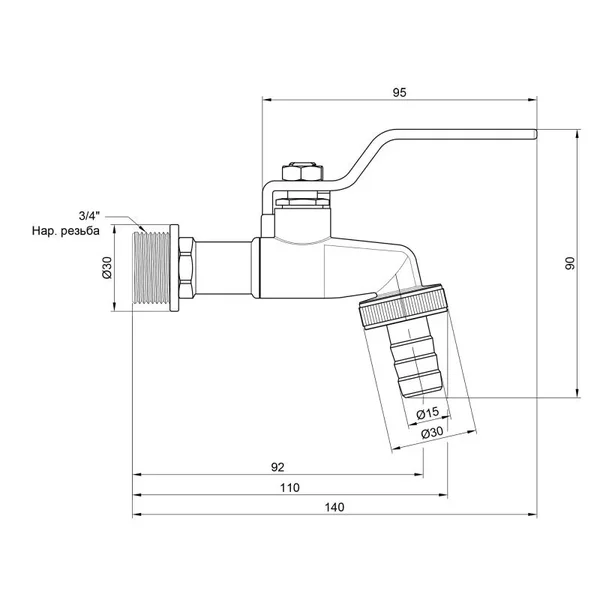 Кран поливочный шаровый Thermo Alliance Standart SD140W20 латунный с наружной резьбой 3/4 (SD140W20)