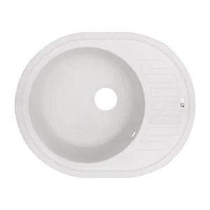Кухонна мийка Lidz 620×500 мм/200 WHI-01 зі штучного каменю біла овальна врізна з універсальним крилом (LIDZWHI01620500200)