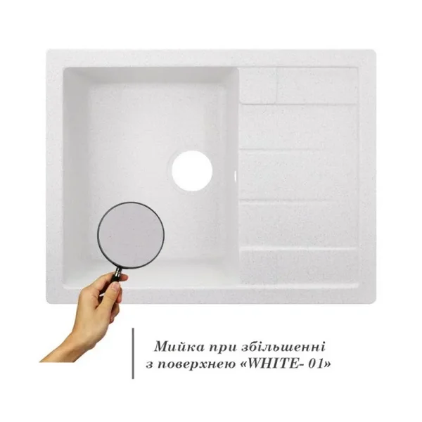 Кухонная мойка Lidz 650×500 мм/200 WHI-01 белая из искусственного камня с универсальным крылом (LIDZWHI01650500200)