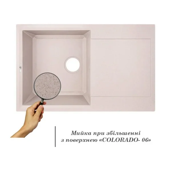 Кухонная мойка Lidz 790×495 мм/230 COL-06 из искусственного камня светло-бежевая, врезная с крылом (LIDZCOL06790495230)