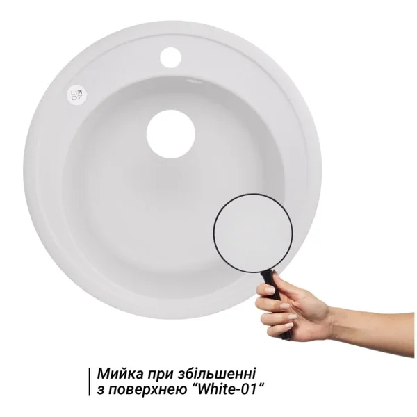 Кухонная мойка Lidz D510/200 WHI-01 из искусственного камня белая матовая круглая (LIDZWHI01D510200)