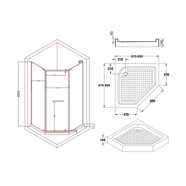 Душевая кабина Lidz SC90x90CRMLOWTR Dozorca SC90×90 мм.CRM.LOW.TR пятиугольная распашная хромированная с прозрачным стеклом 6 мм (LDSC9090CRMLOWTR)
