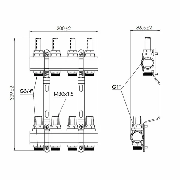 Коллектор Thermo Alliance Forte SF001W4 латунный с расходомерами, 1