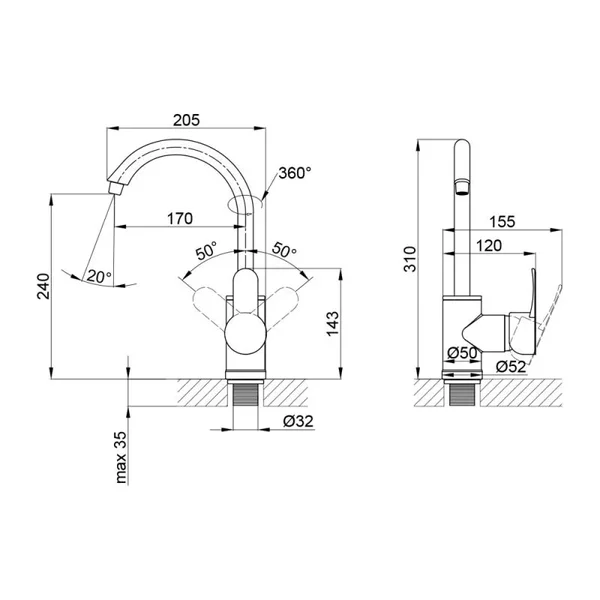 Смеситель для кухни Brinex 40W 007 белый пластиковый с поворотным изливом (BRIN40W007)