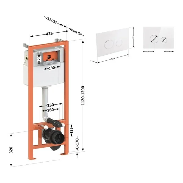 Інсталяція для унітаза 4 в 1 Qtap Nest ST QT0133M425V1164GW з білою круглою скляною панеллю змиву (QT0133M425V1164GW)