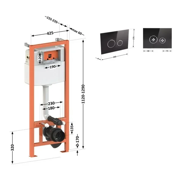 Набор инсталляция 4 в 1 Qtap Nest ST с круглой панелью смыва QT0133M425V1163GB