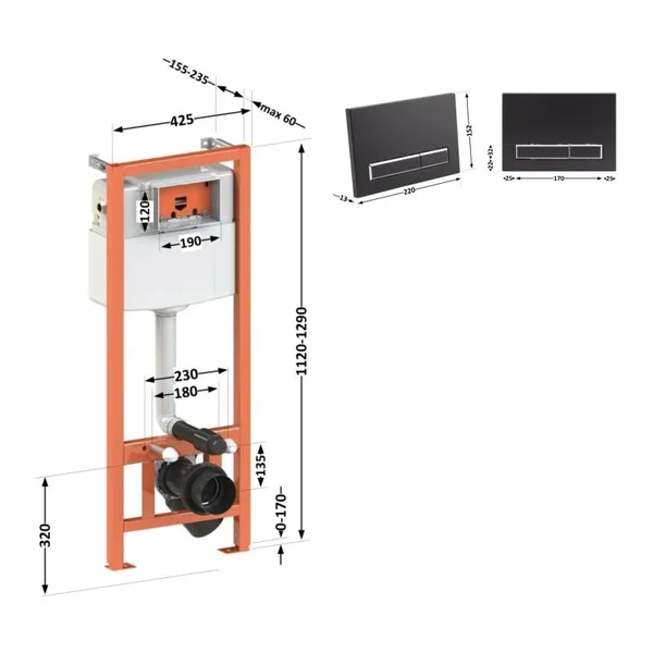 Інсталяція 4 в 1 Qtap Nest ST з чорною лінійною панеллю змиву (QT0133M425M08V1091MB)