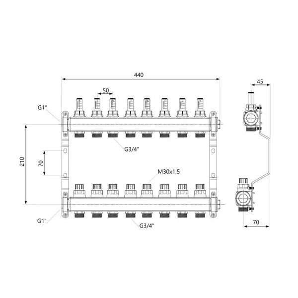 Коллектор для теплого пола Thermo Alliance Standart SD0048 из нержавеющей стали на 8 выходов 1
