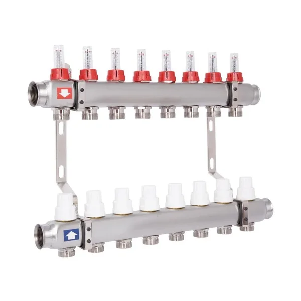 Коллектор для теплого пола Thermo Alliance Standart SD0048 из нержавеющей стали на 8 выходов 1