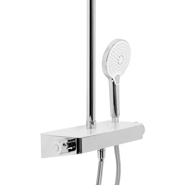 Душевая система Qtap Sloup QTSL57T105VOGC термостатическая с полкой на 2 потребителя, латунная, хром/белый (QTSL57T105VOGC)